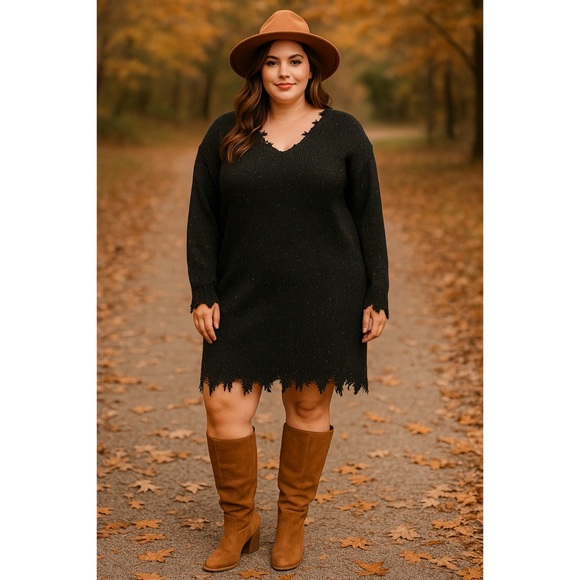 🥈 398. Ninexis NWT Black Speckled Distressed Sweater Dress – Size 3X - Picture 1 of 10